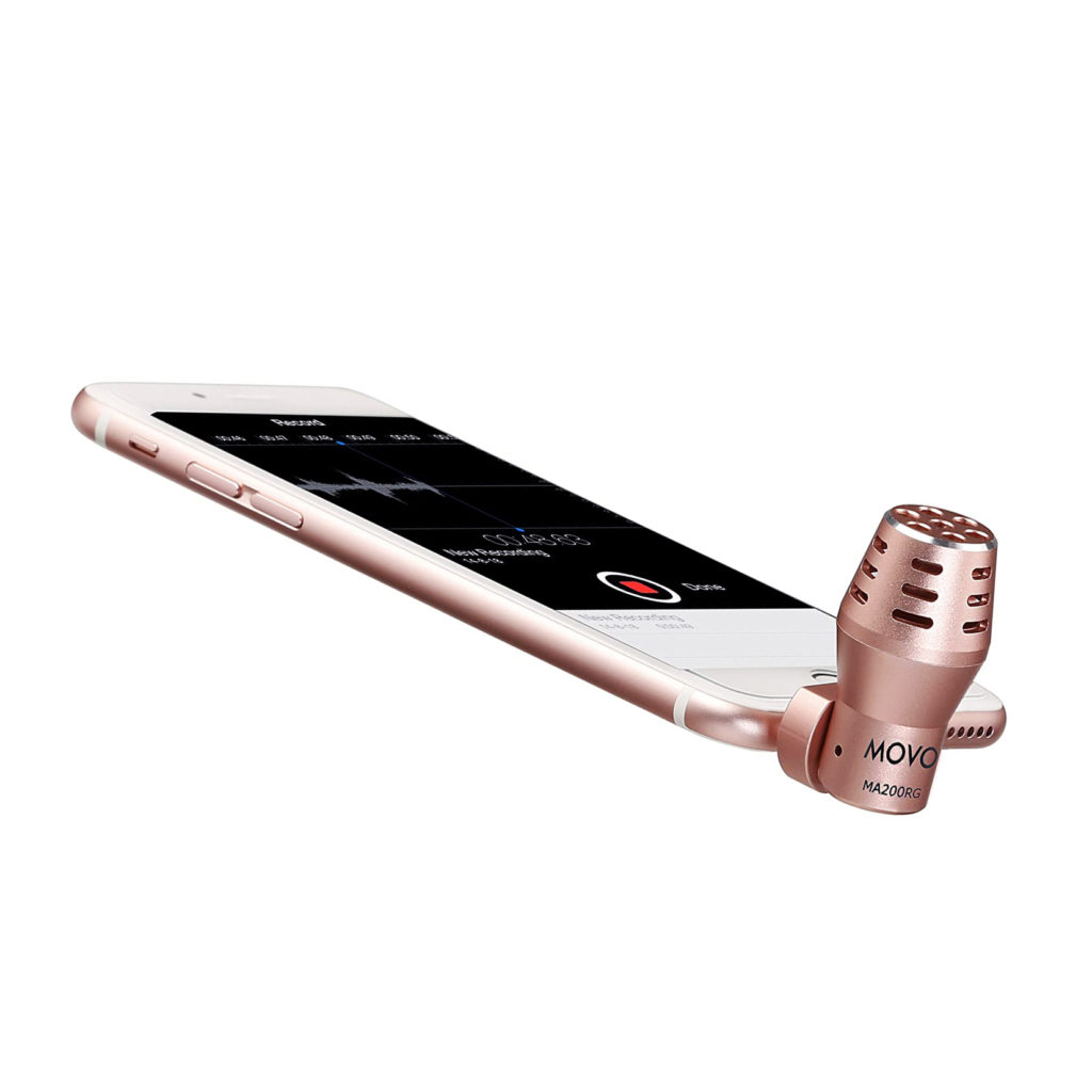  Mini Micrófono agregado al smartphone. Color oro rosa.